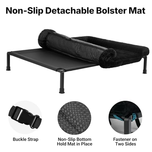 Veehoo Hundeliege Outdoor XXL Waschbar, Flauschiges Hundeliege mit Abnehmbarem Polster, Erhöhtes Hundebett Hundesofa mit Rutschfesten Füßen für Drinnen Draußen, Schwarz 106 x 76 x 20 cm