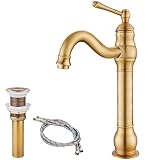 Heyalan Bathroom Vessel Sink Faucet Antique Brass Tall Body 360 Degree Spout One Handle Lever Single