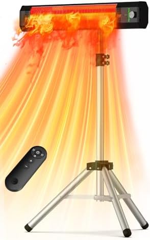 HETRAROOT 1500W Outdoor Heaters for Patio with 9 Heating Levels, IP65 Waterproof, 9H Timer, 25FT Remote Electric Patio Heaters for Outdoor Use, Tip-Over & Overheat Protection for Home, Office, Garage