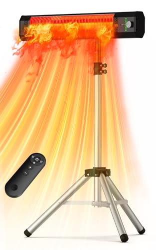 HETRAROOT Outdoor Heaters for Patio, 9 Heating Levels, IP65 Waterproof Patio Heaters for Outdoor Use, 1500W Electric Heating Covers 400Sq.ft, 9H Timer, Tip-Over & Overheat Protection, 20FT Remote