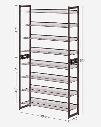 Songmics Shoe Rack, 8-Tier Shoe Organizer, Metal Shoe Storage For Garage, Entryway, Set Of 2 4-Tier Stackable Shoe Shelf, With Adjustable Flat Or Angled Shelves, Holds 32-40 Pairs, Bronze #TOP2