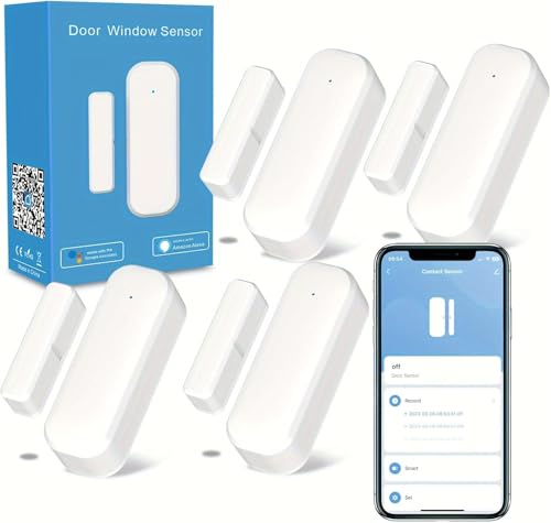 XFOX 4-Pack Smart Door and Window Sensor, 2.4G WiFi Door Sensor, SmartLife Contact Sensors for Home Security & Smart Home Automation, Compatible with Alexa Google Assistant