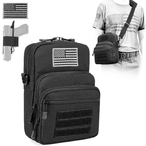 DBTAC Compact Gun Pouch w/Shoulder Strap | 3L CCW Crossbody Travel Bag Tactical Shoulder Bag w/Gun Holder, Black - DBTAC DO MORE & BE MORE