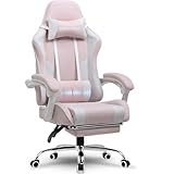 GTPLAYER Gaming Stuhl, Bürostuhl, Ergonomischer Pc Stuhl, Gaming Sessel mit Massagelendenwirbelstütze, Task Stühle mit Fußstütze und Kopfstütze, Rosa Stoff