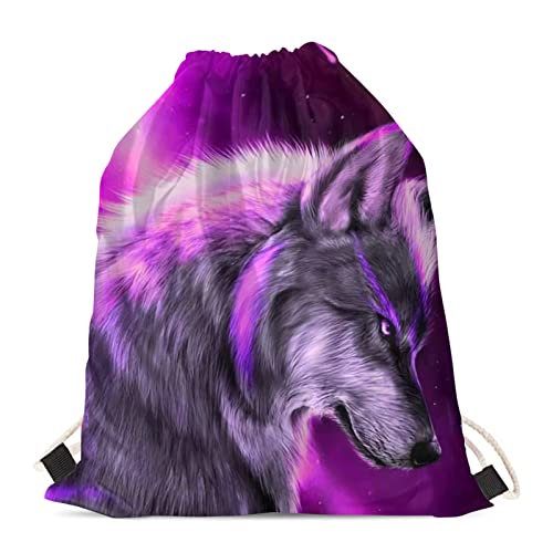 Belidome Sac à dos de sport léger avec cordon de serrage pour filles et garçons, Purple Galaxy Wolf, taille unique Cover