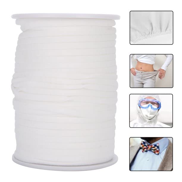 Cossess 4mm Wide Knitted Elastic, 300m, White, Cotton, Heavy, Ideal for Scrunchies, Sewing, Tailoring, DIY Items, Mask Making