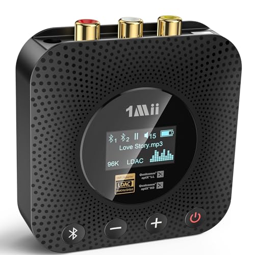 1Mii B06HD+ Hi-Res LDAC Bluetooth 5.3 Receiver for Home Stereo, Hi-Fi Bluetooth Audio Adapter w/Display, Built-in Audiophile DAC, aptX HD Low Latency, RCA Optical Coaxial for Old Stereo Receiver
