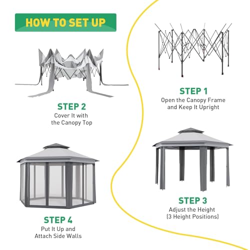 Pop Up Gazebo 13 * 13 Ft 6 Sided - Canopy Tent with Mosquito Net Adjustable Outdoor Gazebo for Backyard, Waterproof Patio Canopy for Parties BBQs - Thumbnail 7