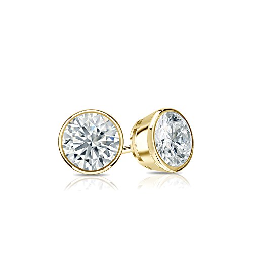 Diamond Wish 14K Yellow Gold Bezel-Set Round Diamond Stud Earrings (2/5Cttw, J-K, I1-I2) Screw-Backs #TOP1