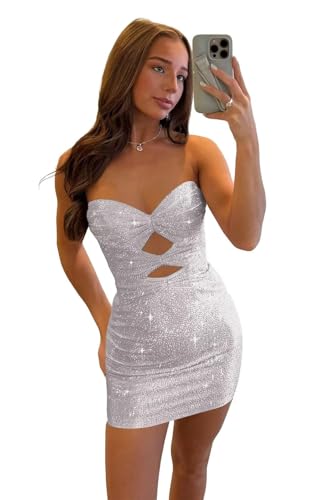Glitter Sequins Homecoming Dress for Teens 2025 Strapless Bodycon Mini HOCO A Line Short Prom Party Gowns for Women