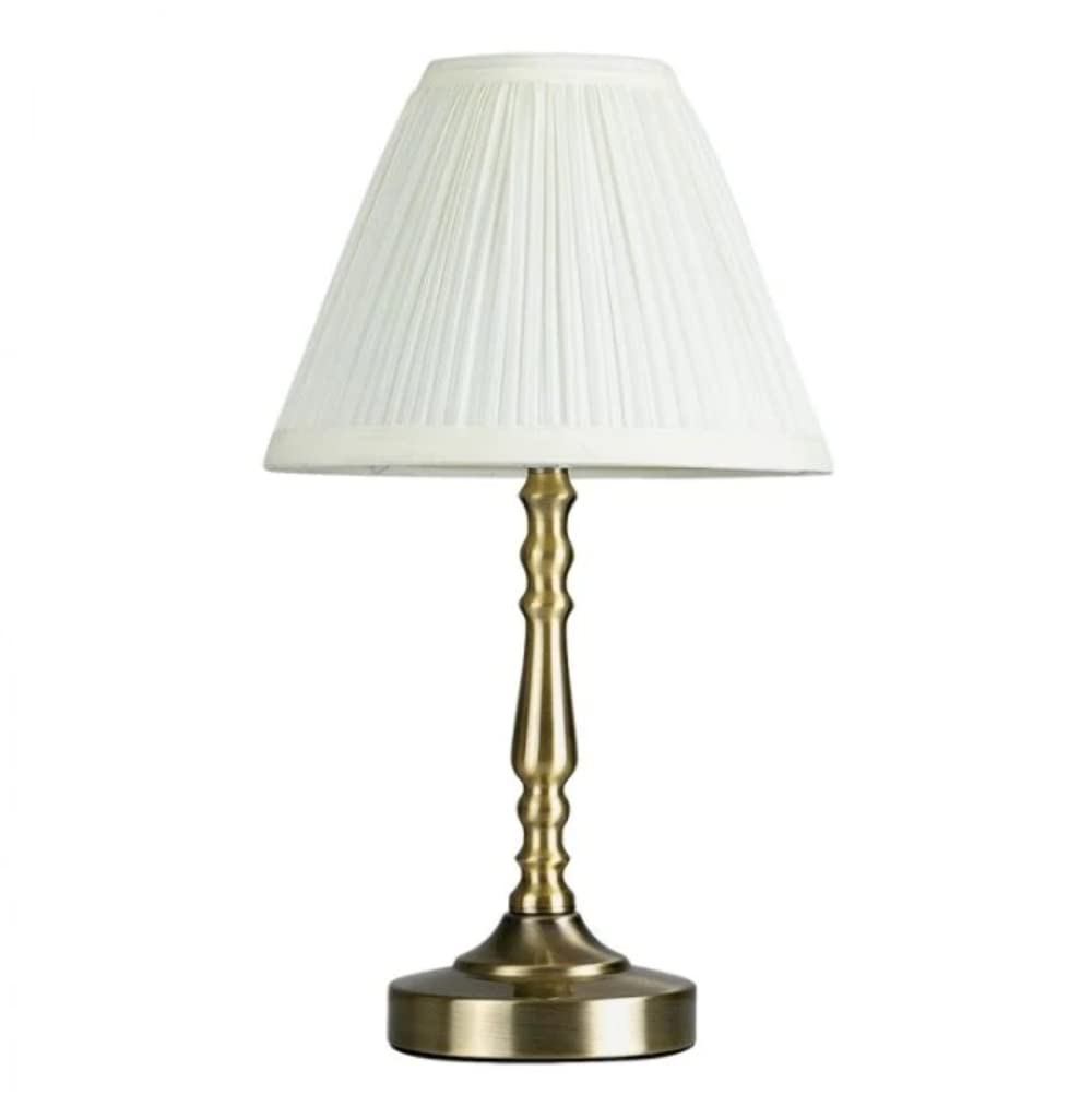 Minisun Single | Antique Brass Touch Table Lamp With A Pleated Cream Shade | Table Lamps, Home Décor & Improvement Essential