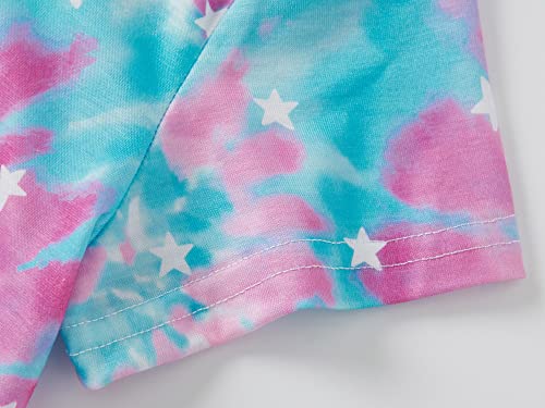 Big Girls Tie Dye Pajamas Tee & Shorts 2-Piece Clothes Set Cute Jammies Size 8 #TOP2