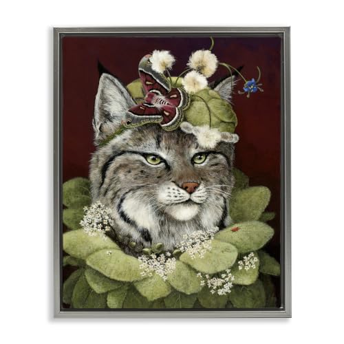 Bobcat Leaf Outfit Woodland Portrait, 24 x 30 Inch Canvas in Floater Frame