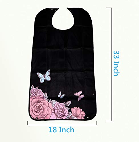 Usmack Adult Bibs For Eating, Black Washable Reusable Clothing Protector, Waterproof Backing For Women With Crumb Catcher (3 Pcs) #TOP5