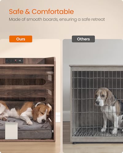 Feandrea Modern Dog Crate Furniture with Flip-Up Hidden Door, Charging Station, Dog Kennel House Indoor for Pets up to 45 lb, Pet Side End Table Cage, Natural Walnut UPOC002KE01S - Image 7