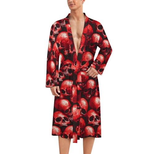 Peignoir de bain pour homme léger imprimé kimono tête de mort rouge