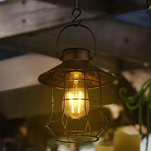 Pearlstar Solar Lantern Outdoor Hanging Light-Vintage Solar Table Lamp With Warm White Bulb Design For Garden Yard Patio Decor(Copper） #TOP3