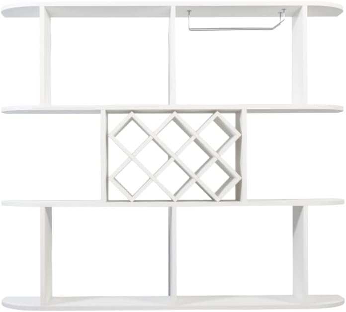 Rustic Large Wall Mounted 3-Tier Wine Rack with Wine Glass Holder, Multifunctional Wooden Storage Rack for Bottles and Glasses, Perfect for Home Bar and Dining Room Decor (White)