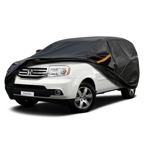 Kayme SUV Car Cover Fit for Honda Pilot (2003-2025) Automobiles All Weather Waterproof, Outdoor Cover Sun Rain Protection, with Lock and Zipper Door.B