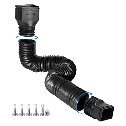 plusgutter Black 1-Pack Rain Gutter Downspout Extensions Flexible, Drain Downspout Extender,Down Spout Drain Extender, Gutter Connector Rainwater Drainage,Extendable from 21 to 68 Inches Cover