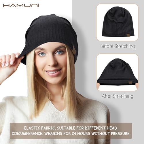 Schwarze HAMUNI Beanie mit lockerer Slouch-Form - Detailansicht von HAMUNI Slouchy Beanie Hip-Hop Test – Dealfoxx.de
