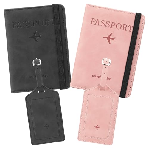 RNIEGA 2 Set Passport Covers Holder for Travel Leather Rfid Passport Wallets Holder for Mr and Mrs