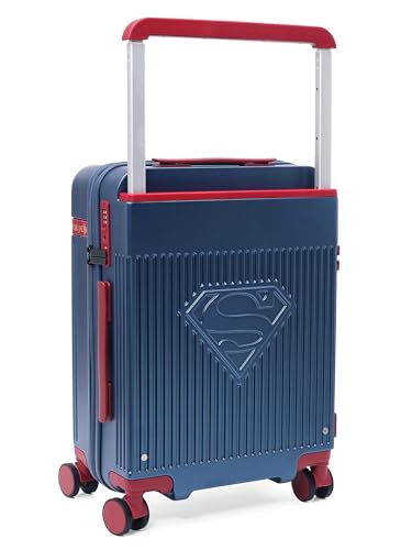 Image of FUR JADEN The Aviator 55cm German Polycarbonate Travel Luggage Cabin Suitcase with 8 StealthTech Silent Shock Absorbing Wheels, TSA Lock & Aerospace Grade Wide Trolley (Superman, Cabin 20 inch)