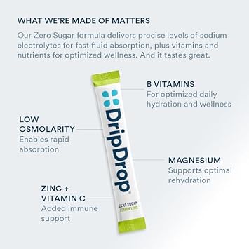 DripDrop Hydration - Electrolyte Powder Packets - Watermelon, Berry, Orange, Lemon & Zero Sugar Lemon Lime - 64 Count