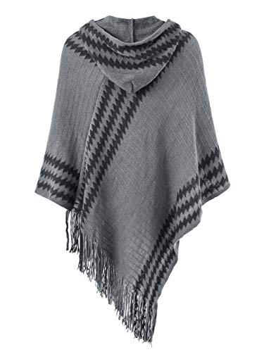 Ferand Women's Cozy Zigzag Poncho Sweater Lightweight Fringe Cape Cloak with Hood2