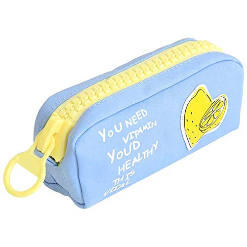 Preisvergleich Produktbild Vikenner Schüler Mäppchen Federtasche Studenten Federmäppchen Mädchen Bleistiftbeutel Kosmetiktasche Studentenbedarf Schreibwaren Griffelmappe Obst großer Reißverschluss Zitrone Blau Leinwand