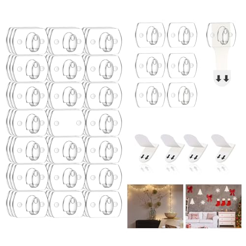 AUAUY 3er-Packs Mini Dekorationsclips, 60 Transparente Clips und 60 Streifen, Transparent Hängeklammern für Dekoration und Lichterketten, Multifunktionale Selbstklebende Haken für Draußen und Drinnen