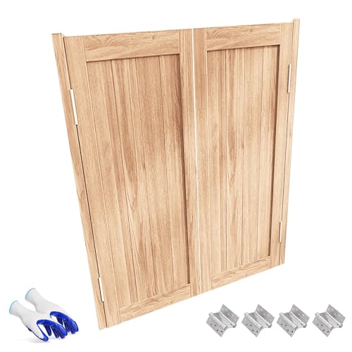Puerta oscilante rústica de madera maciza de 32 pulgadas, estilo occidental, para dormitorio, porche, encimera, entrada, acabado natural, 100 x 100 cm, decoración de partición interior