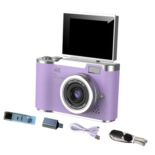 LeeQinersw Appareil Photo numérique 180°, écran Rabattable, Flash, caméra CCD compacte 48 MP, numérique 8X, pour étudiants et Adolescents, Cadeau, Violet