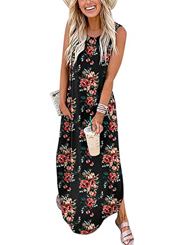 ANRABESS Women Summer Maxi Dress Beach Vacation Sundress Sleeveless Casual Loose Shirt Dresses 2026 Travel Outfits Floral Print XX-Large