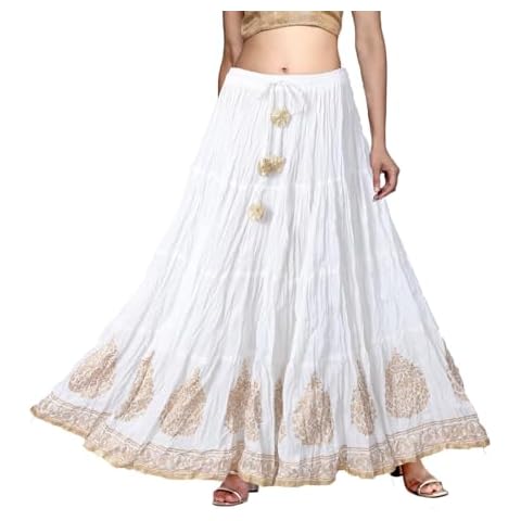 Chandrakala Flowy Long Skirt for Women A Line Casual Beach Party Holiday Maxi Skirts,White (S116WHI) Cover