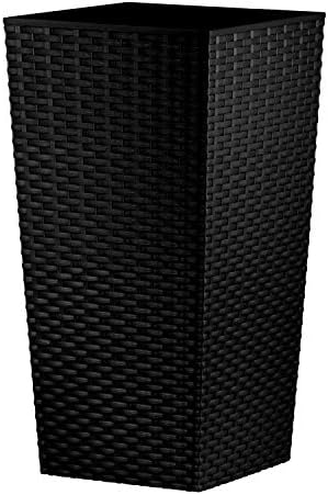 CrazyGadget Tall Square Plastic Rattan Indoor/Outdoor Planters, Set of 2, Black, 27 Litre