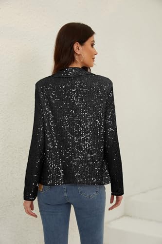 utcoco Women Sequin Blazer Casual Long Sleeve Open Front Sparkle Blazer Jacket (X-Large, Black)3