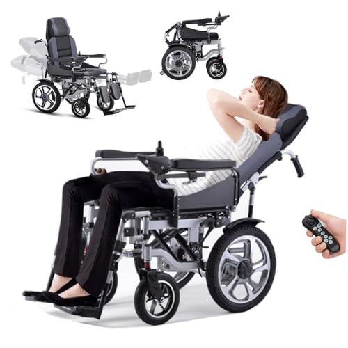 Juodkeo Sedia a rotelle elettrica ergonomica pieghevole reclinabile con schienale alto per anziani, schienale regolabile a 160°, sedia a rotelle motorizzata, batteria 12Ah, poggiapiedi regolabile in