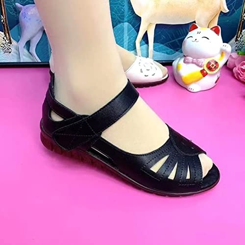 LCUK Sandales Femmes PU Breatchable Female Sandales Plates Mid Mom Maman Chaussures Chaussures de Maman Confort-Black,4.5 Cover