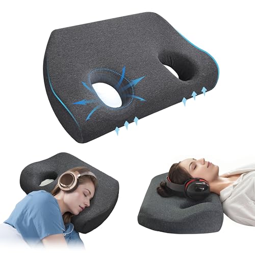 Daneey Piercing Pillow for Side Sleepers with Ear Hole Memory Foam Ear Pillows with Holes for Ear Pain, Ear Piercing Pillow Cushion for Ear Pain, Grey Washable Cover