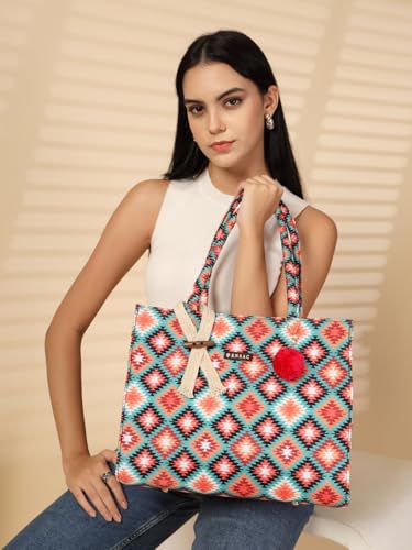 Image of ENSAC Women's Floral Print Tote Bag | Lightweight Handbag with Zipper Closure