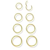 Jstyle 8 Pcs 16G 316L Surgical Steel Gold Nose Ring Hoops Septum Rings Lip Rings Hypoallergenic Nose Clicker Ring Tragus Helix Cartilage Daith Rook Sleeper Earring Body Piercing Jewerly for Women Men