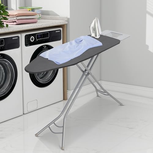 Storageideas Ironing Board 45\" x 14\" with Iron Holder, Adjustable Height 29\" to 36\", Full Size Space-Saving Foldable Iron Board with Padded Removable Cover, Sturdy Steel Frame and Legs, Gray