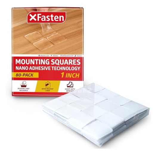 XFasten Clear Double Sided Mounting Tape Squares, 1" Pre-Cut Poster Sticky Squares, Clear, 80 Nano Mounting Squares Removable Square Putty Tape Gel Nano Square Poster Tape for Walls Stucco Glass