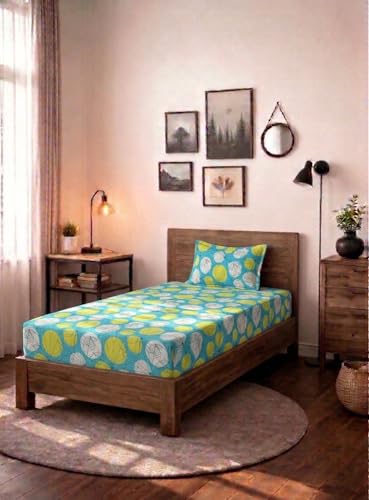 Image of HOMEKART (110 TC & 110 GSM 100% Cotton Feel Bedsheet for Single Bed with One King Size Pillow Covers Soft /Breathable Wrinkel Free -60x90 Inches - (Green & WHI)