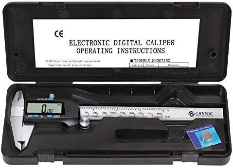 Digital Vernier Caliper,eSynic Popular 150mm Electronic Vernier Caliper Stainless Steel Digital Caliper Supports Fractions/Inch/Metric Conversion with LCD Screen for Designers Engineers etc