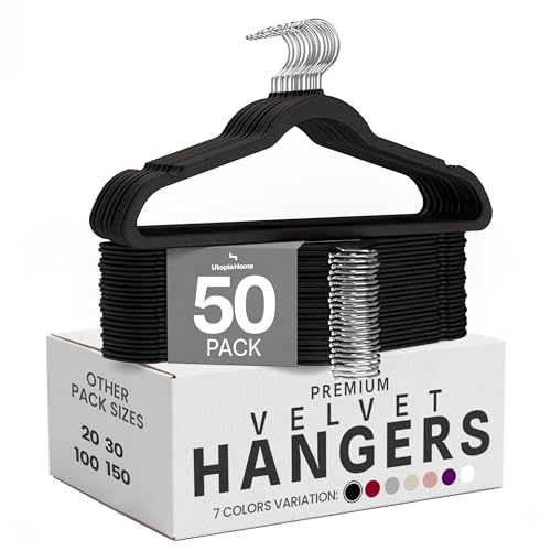 Utopia Home Cintres en Velours - antidérapants, durables - cintres Peu encombrants pour Chemises, Vestes et Robes (Noir, Paquet de 50)
