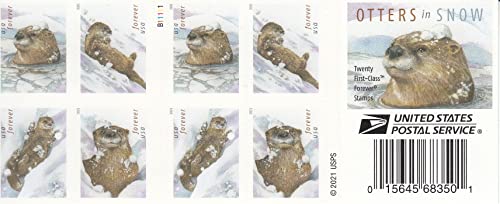 Usps 2021 Otters In Snow Forever First Class Postage Stamps Playful Theme, Winter, Holiday, Invitations, Animal Lover, (1 Booklet Of 20 Stamps) #TOP2