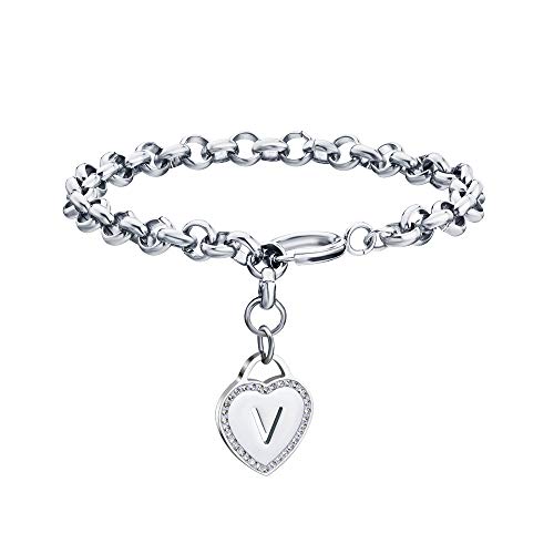 Image of CaleesLLC Letter A to Z Initial Charm Bracelet Adjustable Stainless Steel Anklet Personalized Wrist Link for Women