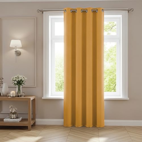 Image of funky gadgets Blackout Curtains for Bedroom 72 Inch Drop Thermal Insulated Eyelet Curtains & Drapes Black Out Curtain for Kitchen, Living Room 1 Panel (66x72 Inch Yellow)